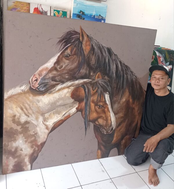 Horse 3 Soulful Bond – Original Hand-Painted Large Horse Oil Painting (140x140cm)