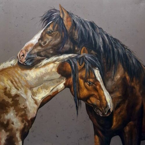 Soulful Bond – Original Hand-Painted Large Horse Oil Painting (140x140cm)