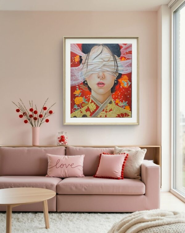 Floral Veil – Original Modern Mixed Media Portrait (100x120cm)