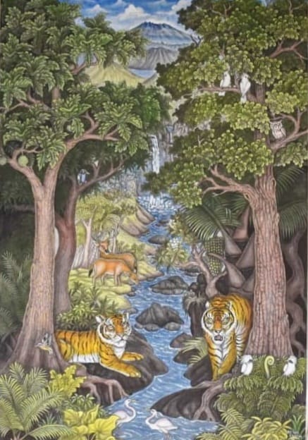 Guardians of the Valley | Original Indonesian Wildlife Art Dimensions: 57 x 90 cm (Vertical Portrait)