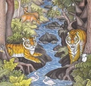 Guardians of the Valley | Original Indonesian Wildlife Art Dimensions: 57 x 90 cm (Vertical Portrait)