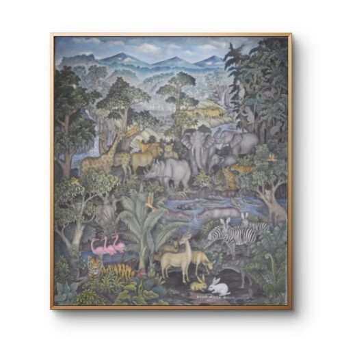 Original Jungle Wildlife Painting - Kingdom of the Waterfall 70x80cm