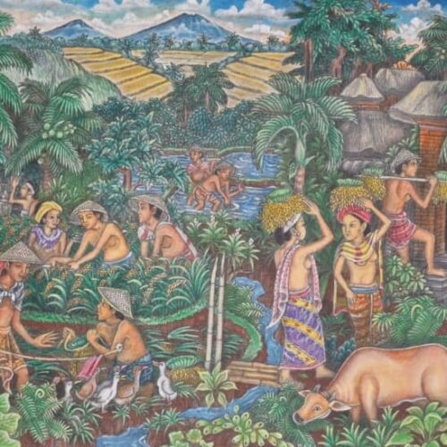 The Rice Harvest – Original Balinese Folk Art (80cmx60cm)