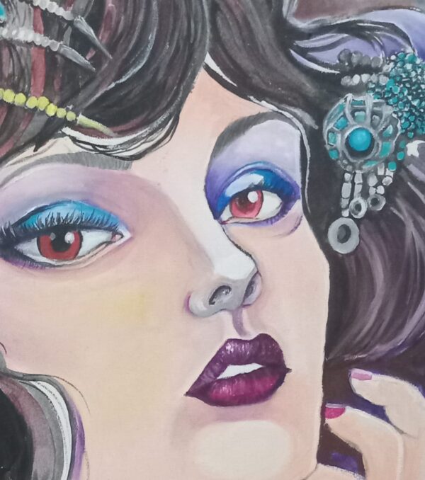 Original Abstract Portrait Painting 80x80cm – Contemporary Female Artwork, Modern Wall Art, Blue & Purple Canvas, Large Statement Piece