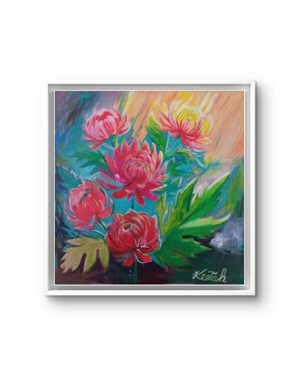 Vibrant Floral Acrylic Painting 80x80 cm | Original Abstract Flower Art