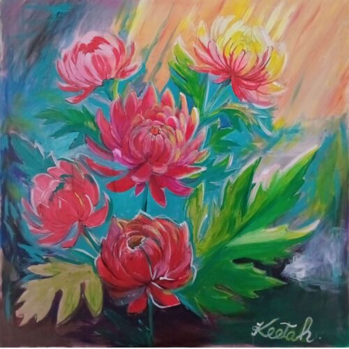 Vibrant Floral Acrylic Painting 80x80 cm | Original Abstract Flower Art