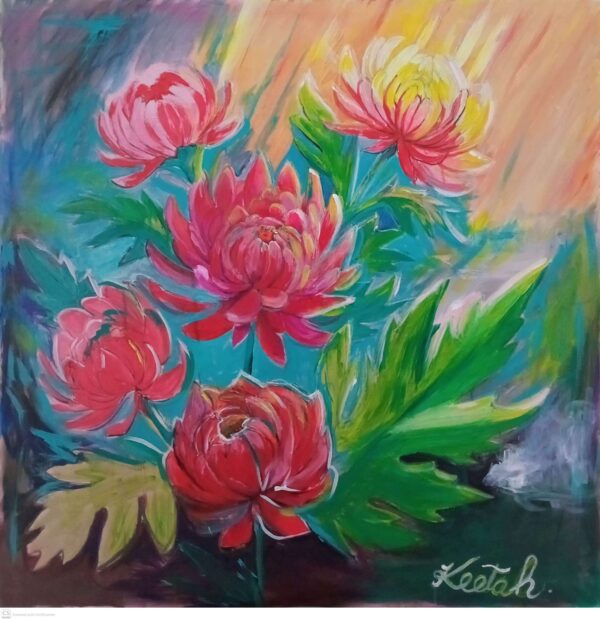Vibrant Floral Acrylic Painting 80x80 cm | Original Abstract Flower Art
