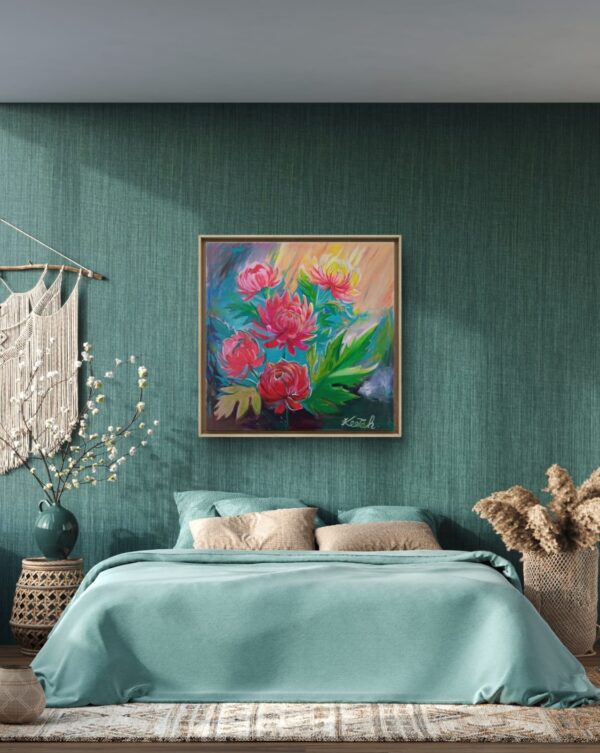 Vibrant Floral Acrylic Painting 80x80 cm | Original Abstract Flower Art