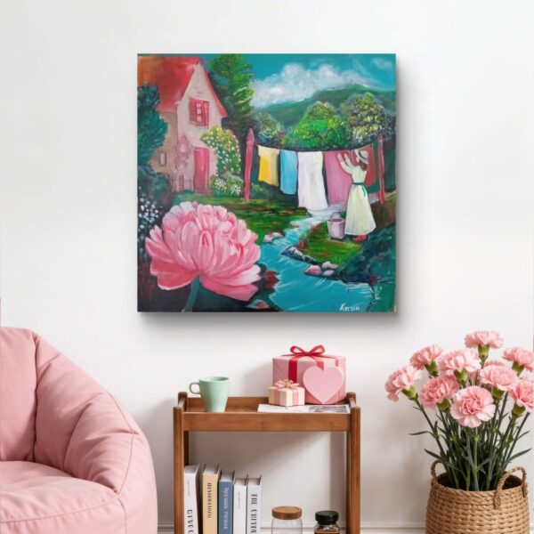 Laundry Day –  Keetah Original Acrylic Painting on Canvas (80x80 cm)